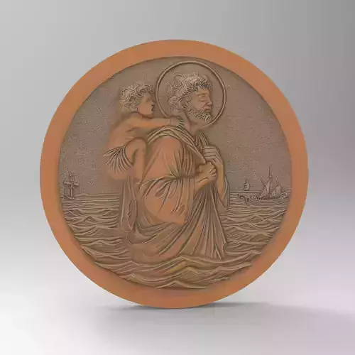 Saint Christopher Religious Medallion 3D print model
