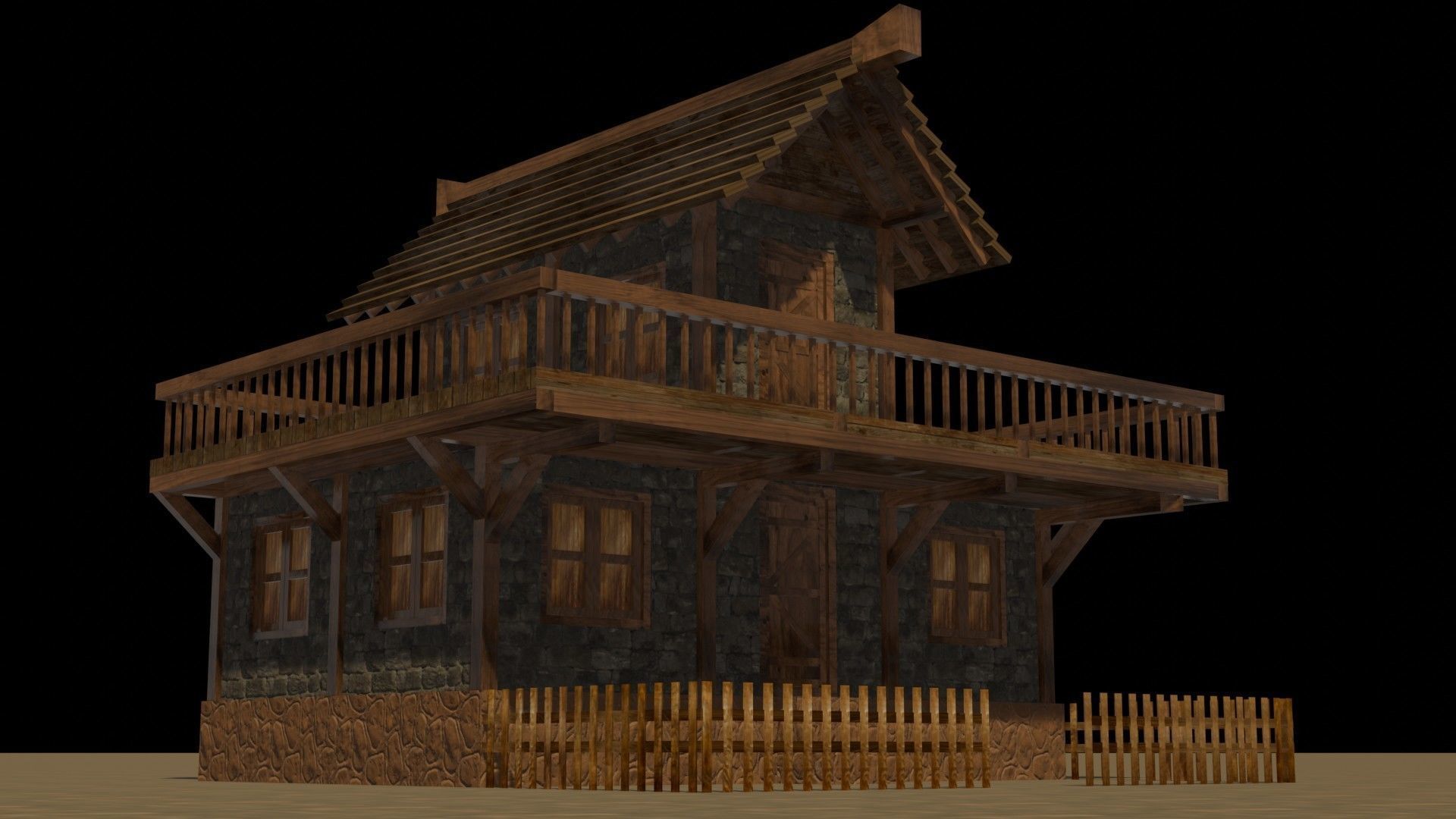 Medieval house eight 16 Low-poly 3D model_11