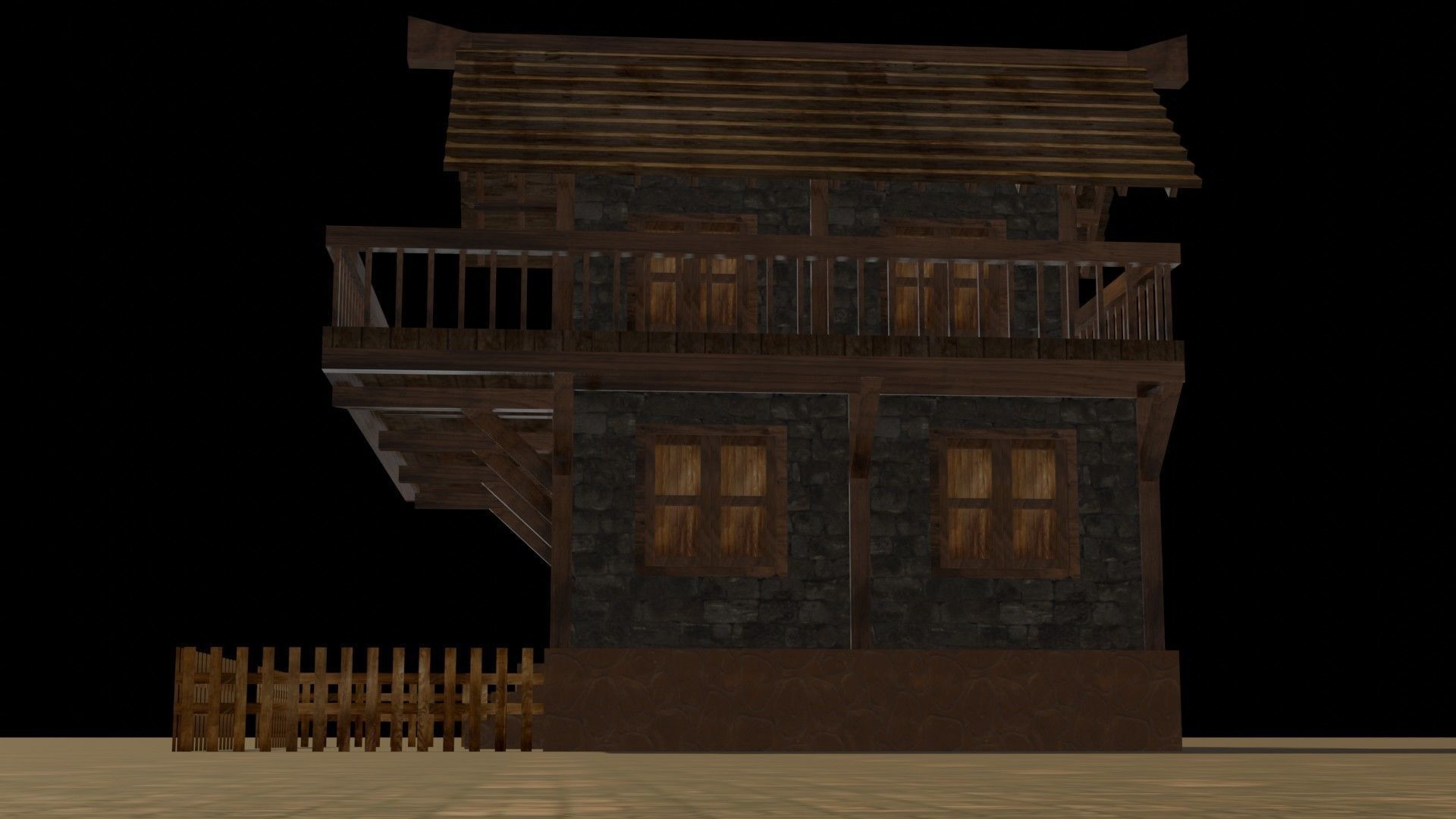 Medieval house eight 16 Low-poly 3D model_12