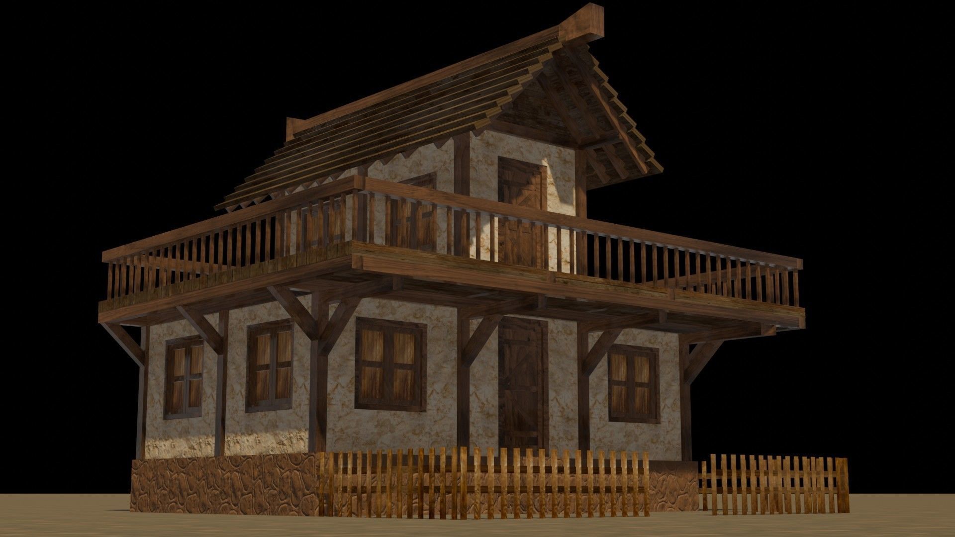 Medieval house eight 14 Low-poly 3D model_11