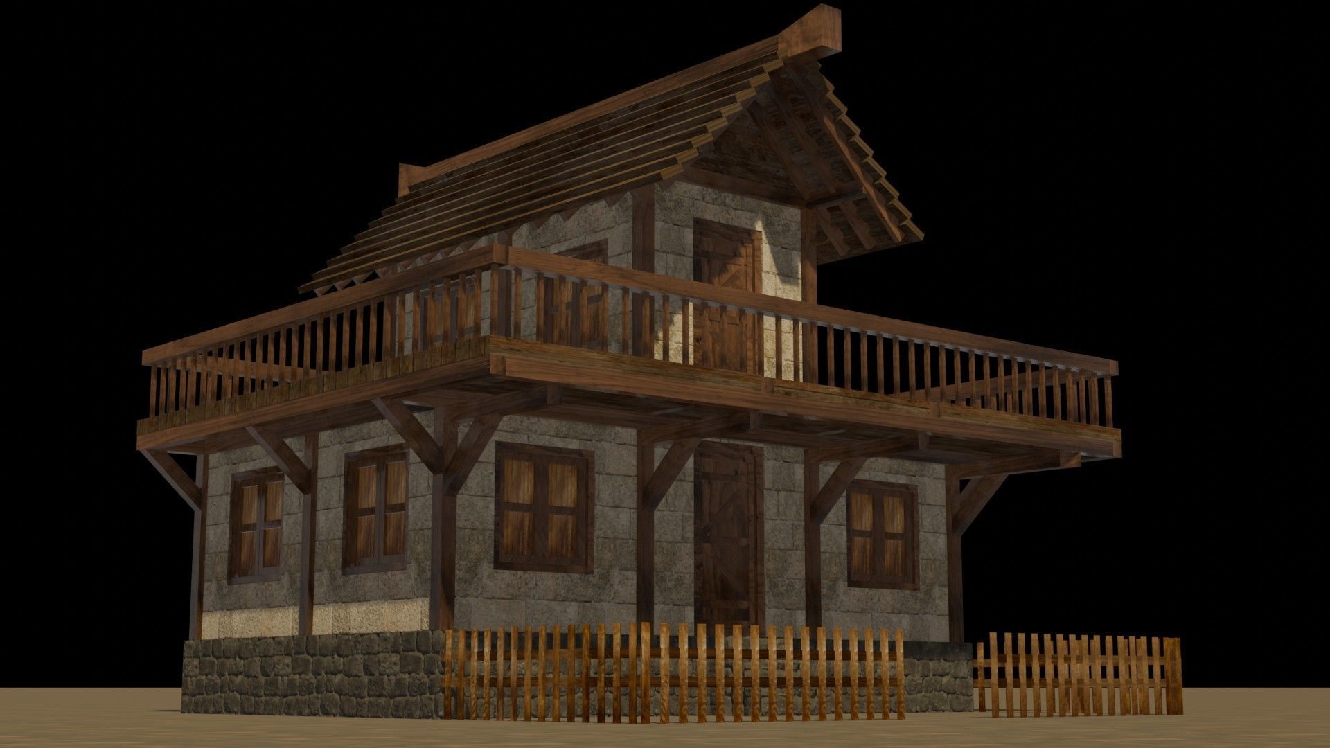 Medieval house eight 1 Low-poly 3D model_11