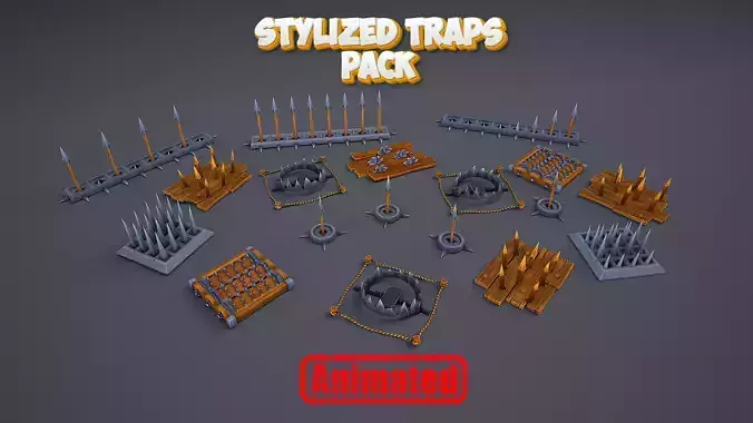 Stylized traps pack Low-poly 3D model