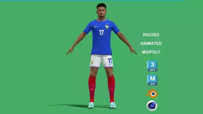 3D Rigged William Saliba France Euro 2024 3D model