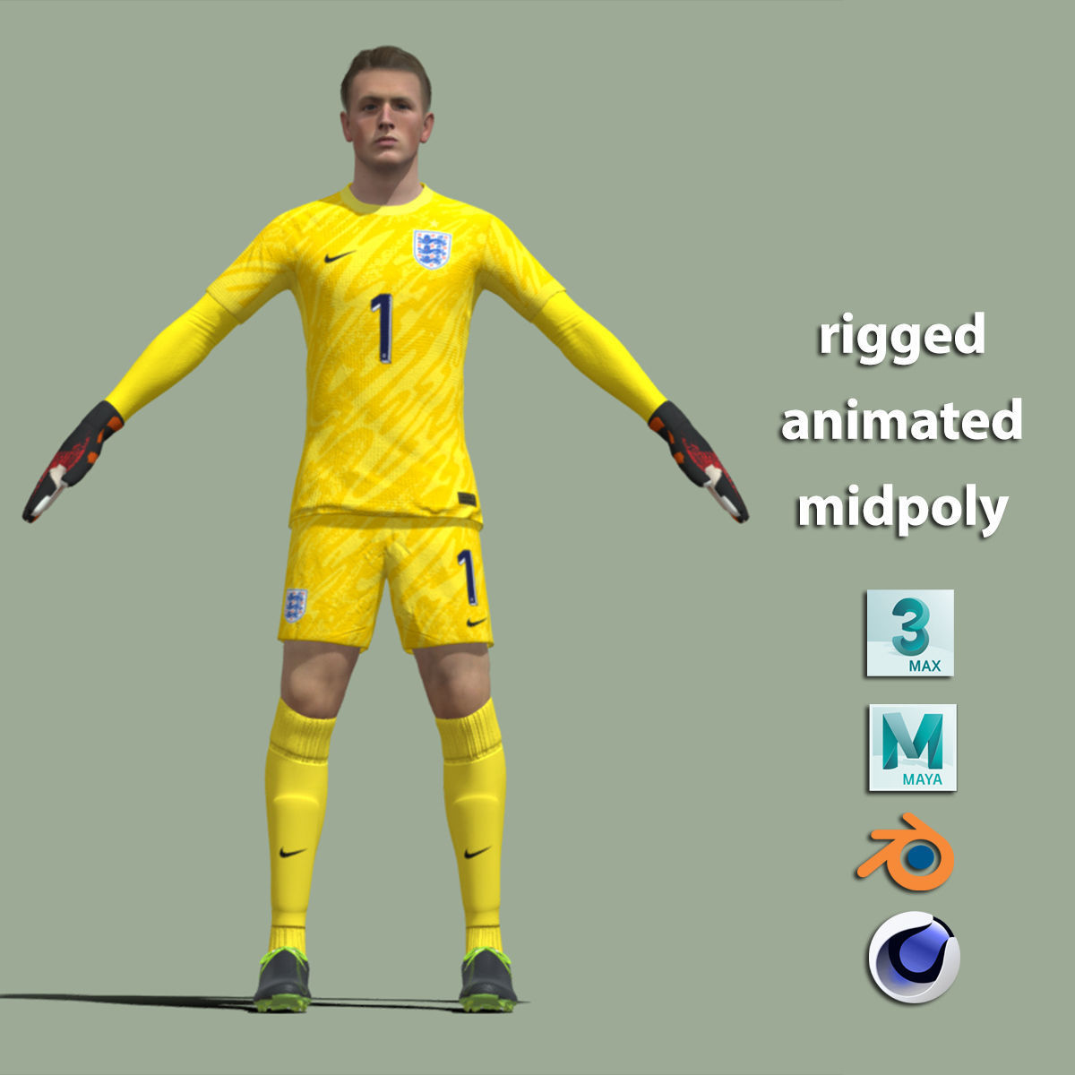 T-Pose Rigged Jordan Pickford England Euro 2024 3D model_1