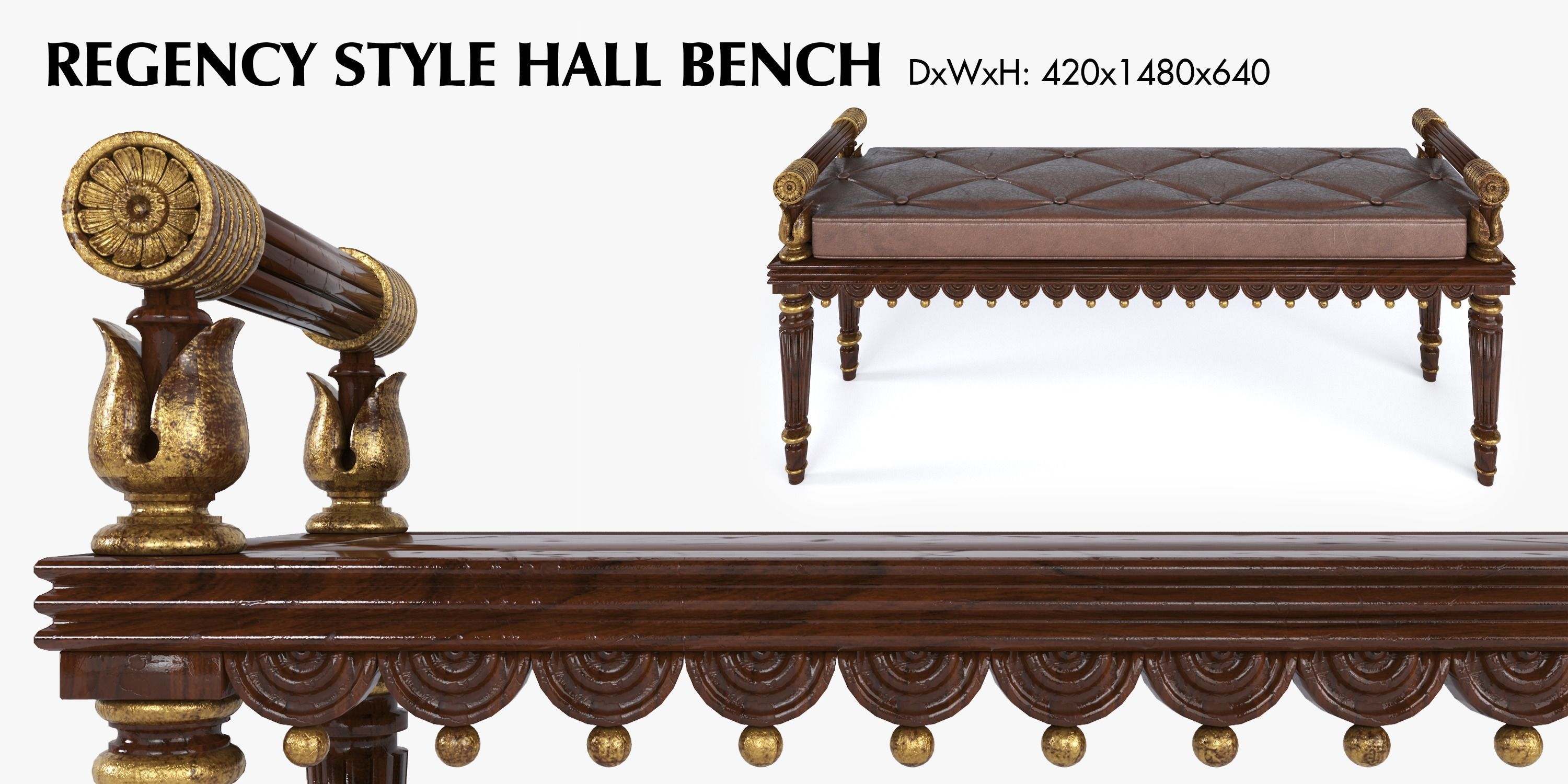 REGENCY STYLE HALL BENCH 3D model_1