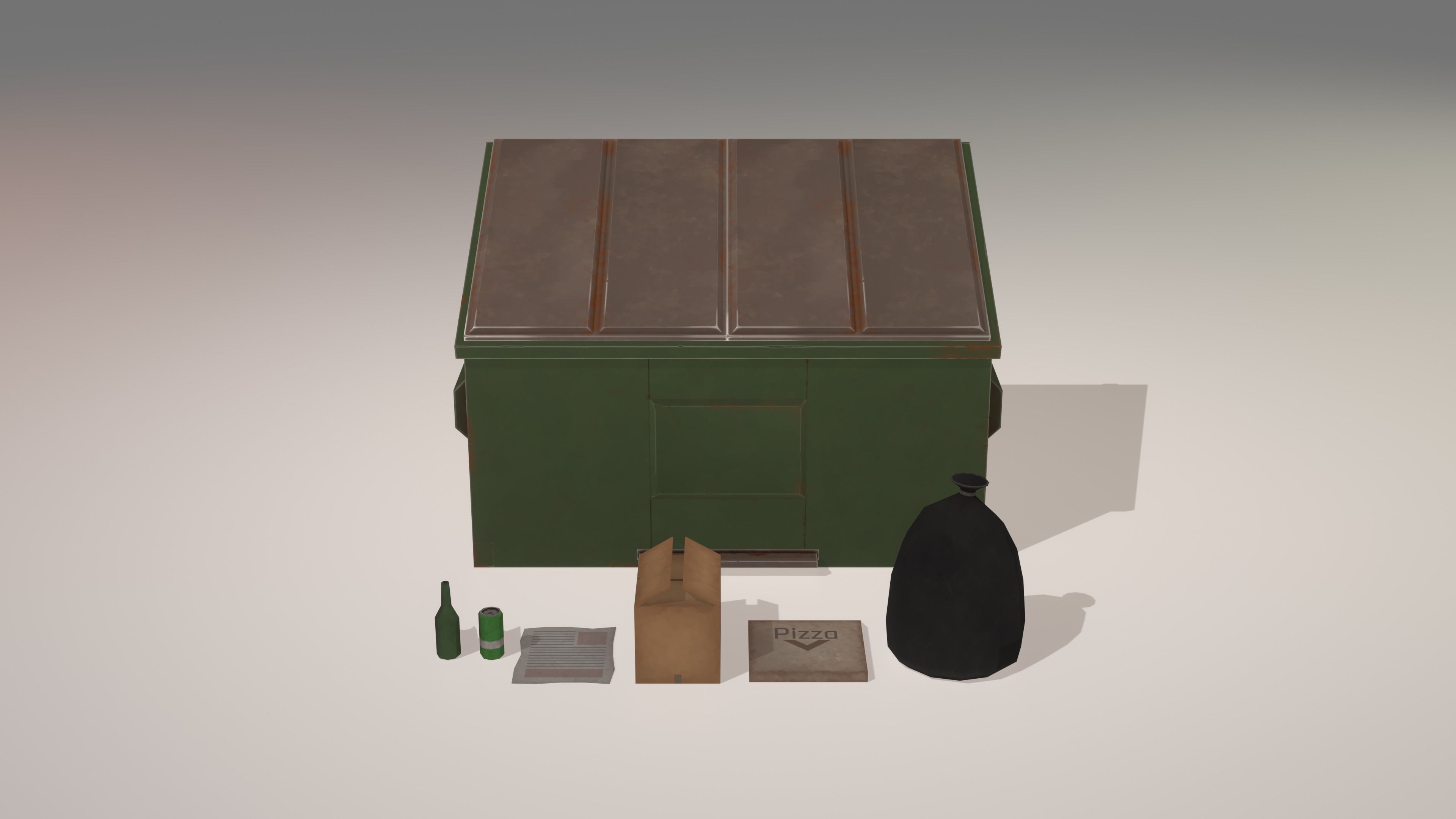 Stylized Low Poly Dumpster with garbage Low-poly 3D model_1