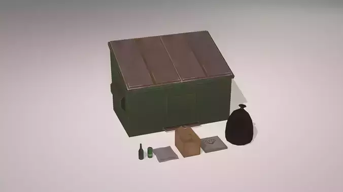 Stylized Low Poly Dumpster with garbage Low-poly 3D model