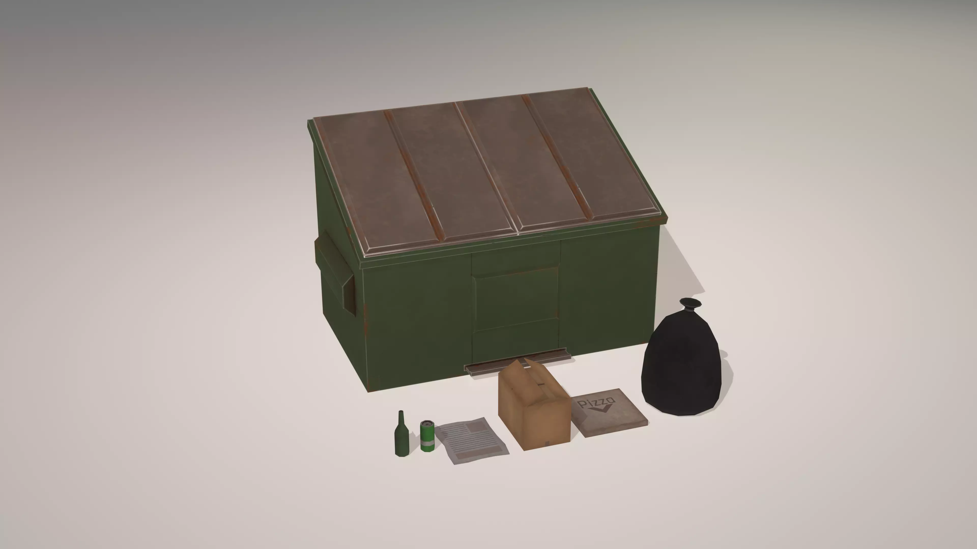 Stylized Low Poly Dumpster with garbage Low-poly 3D model_0