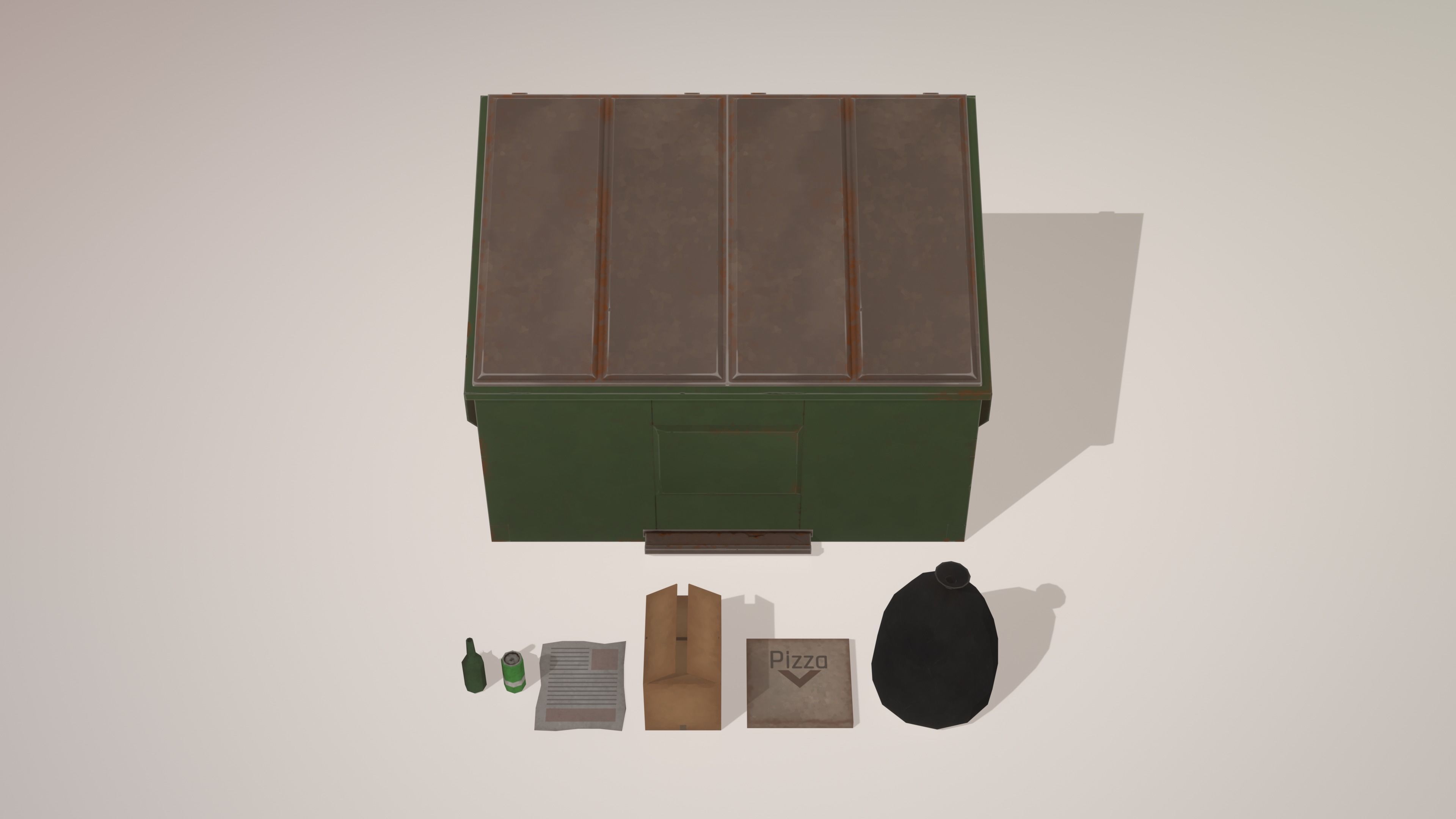 Stylized Low Poly Dumpster with garbage Low-poly 3D model_2