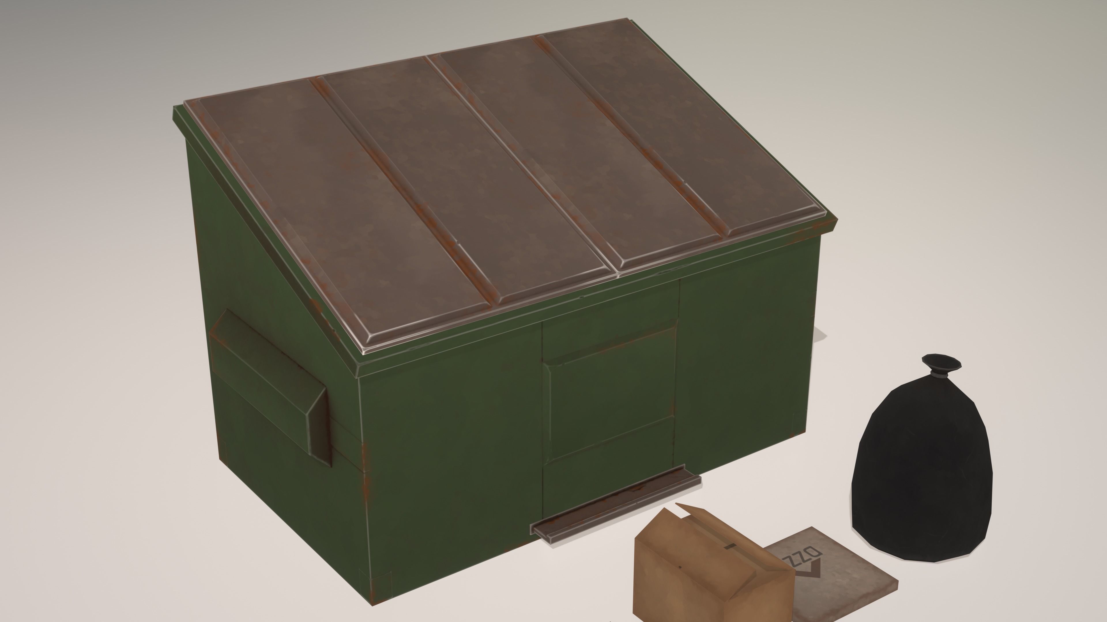 Stylized Low Poly Dumpster with garbage Low-poly 3D model_5