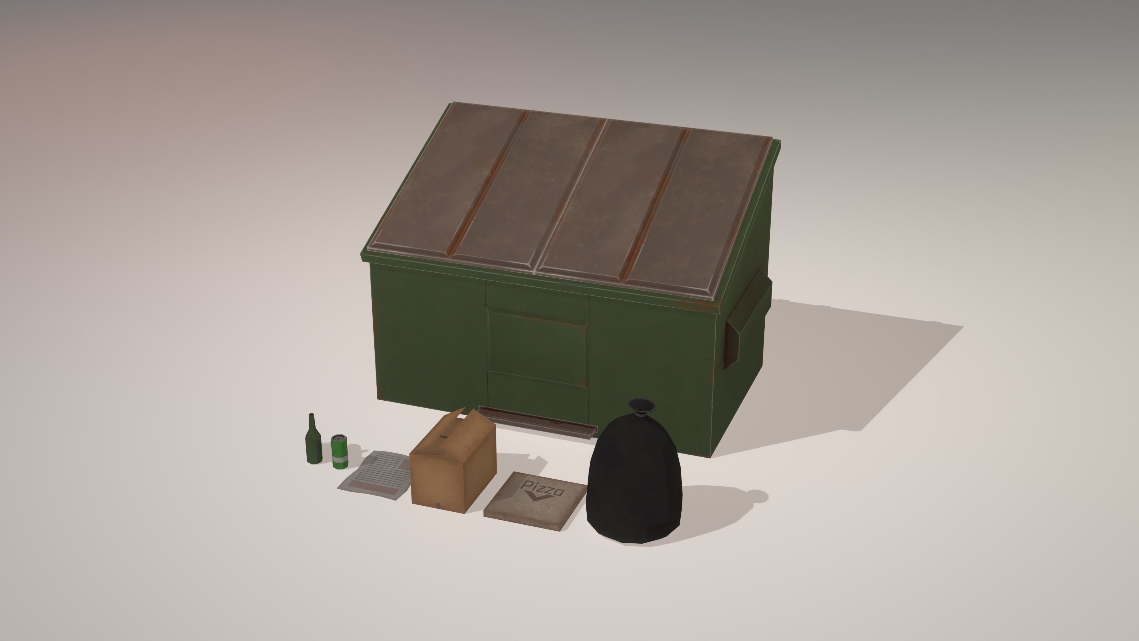 Stylized Low Poly Dumpster with garbage Low-poly 3D model_3