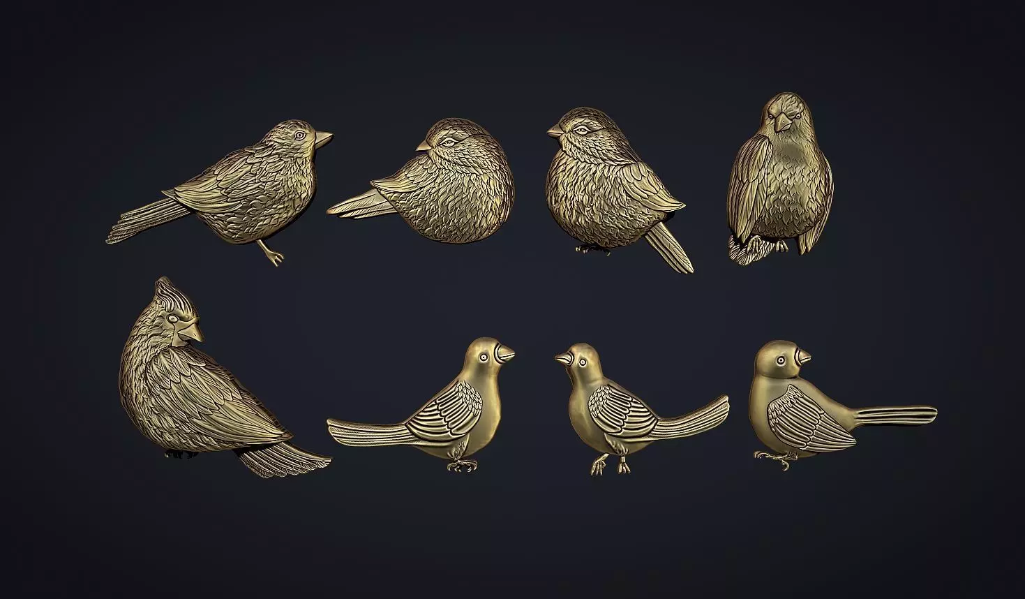 Birds bas relief set 3D print model