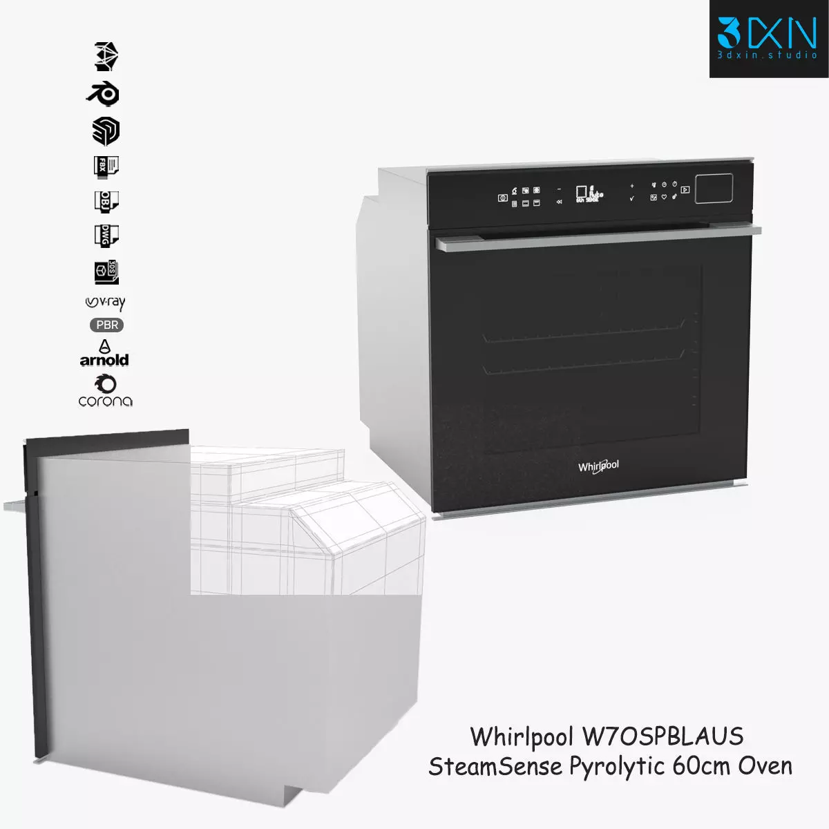 Whirlpool W7OSPBLAUS SteamSense Pyrolytic 60cm Oven 3D model