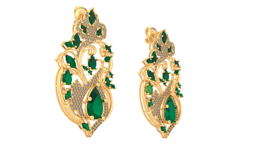 Emerald Earrings 3D print model_3
