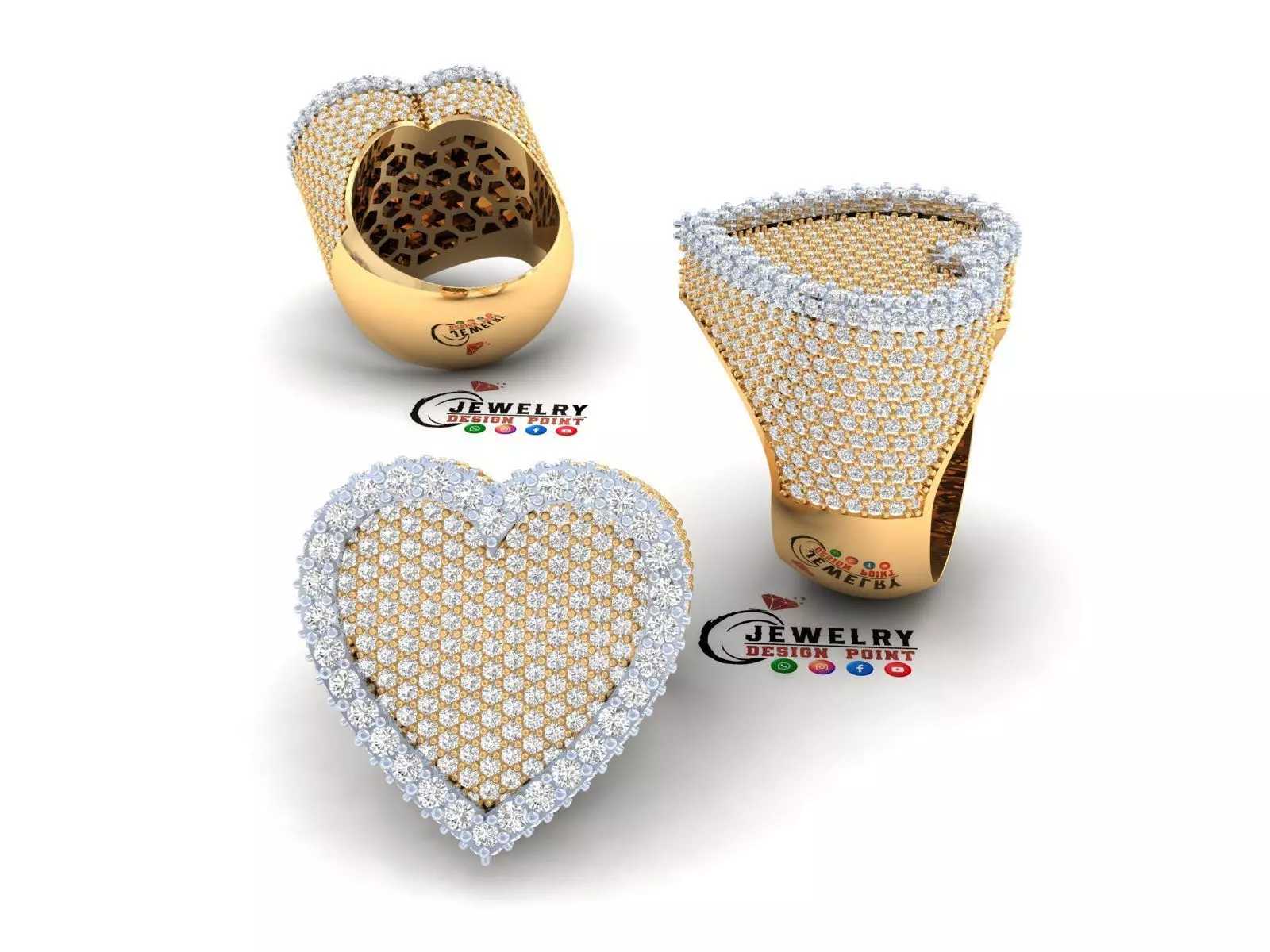 Custom Heart Champions Diamond Halfway Diamond Ring 3D print model