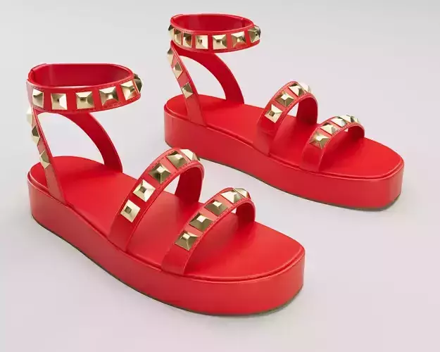 The Wade Ecru Studded Strappy Platform Sandals Low-poly 3D model