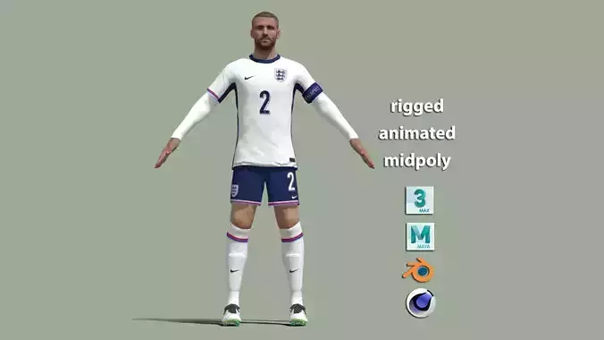 T-Pose Rigged Luke Shaw England Euro 2024 3D model