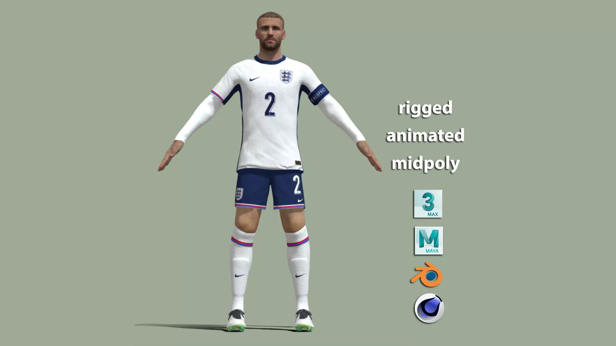 T-Pose Rigged Luke Shaw England Euro 2024 3D model_0