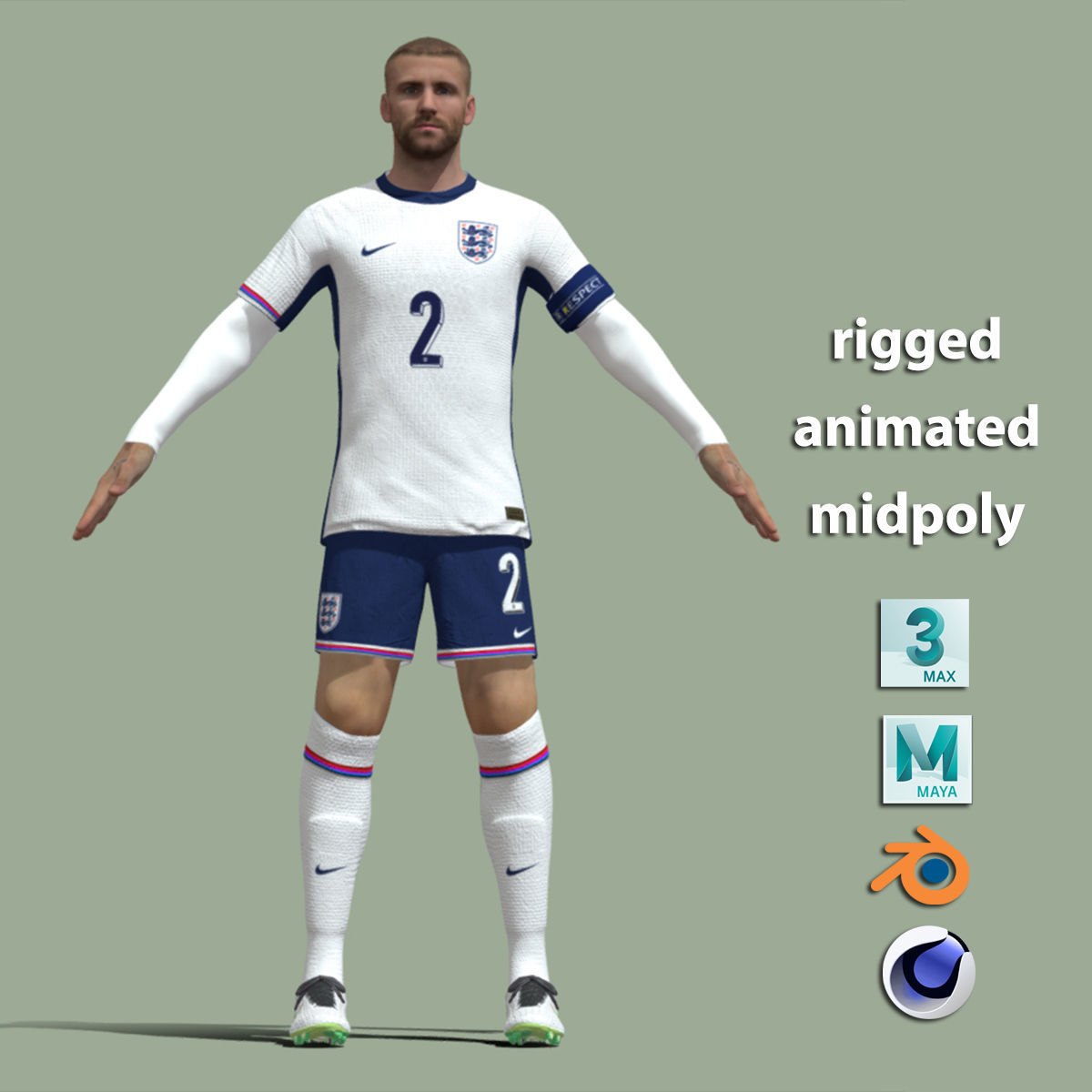 T-Pose Rigged Luke Shaw England Euro 2024 3D model_1