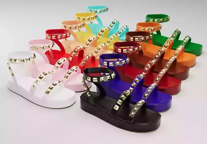 The Wade Ecru Studded Strappy Platform Sandals collection Low-poly 3D model