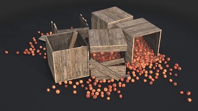 Apple Wooden Crates Low-poly 3D model 2