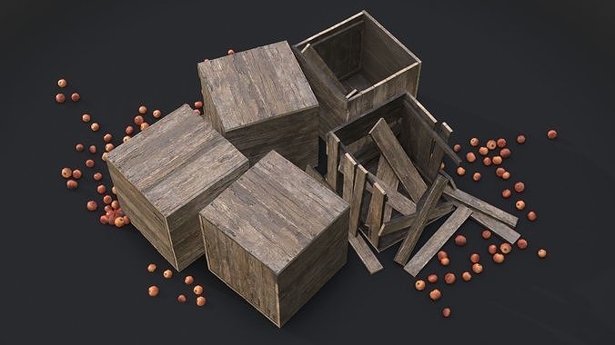 Apple Wooden Crates Low-poly 3D model 6