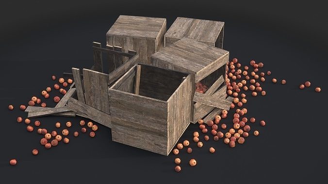 Apple Wooden Crates Low-poly 3D model 3