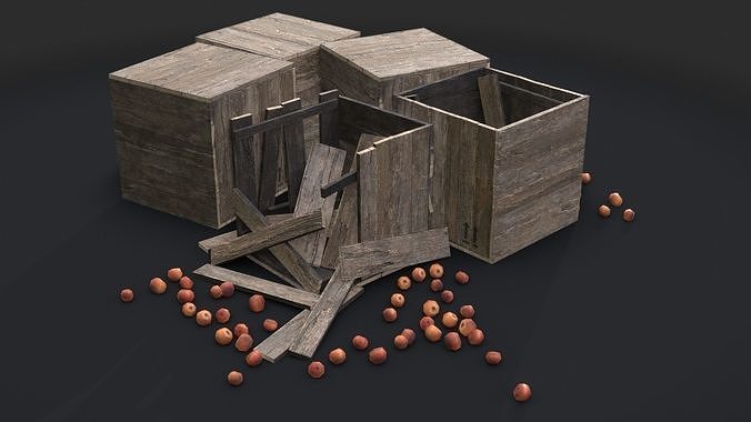 Apple Wooden Crates Low-poly 3D model 4