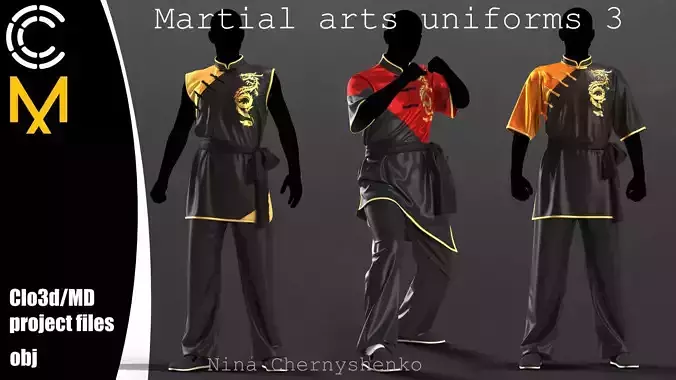 Martial arts uniforms 3 - Marvelous Designer project and OBJ