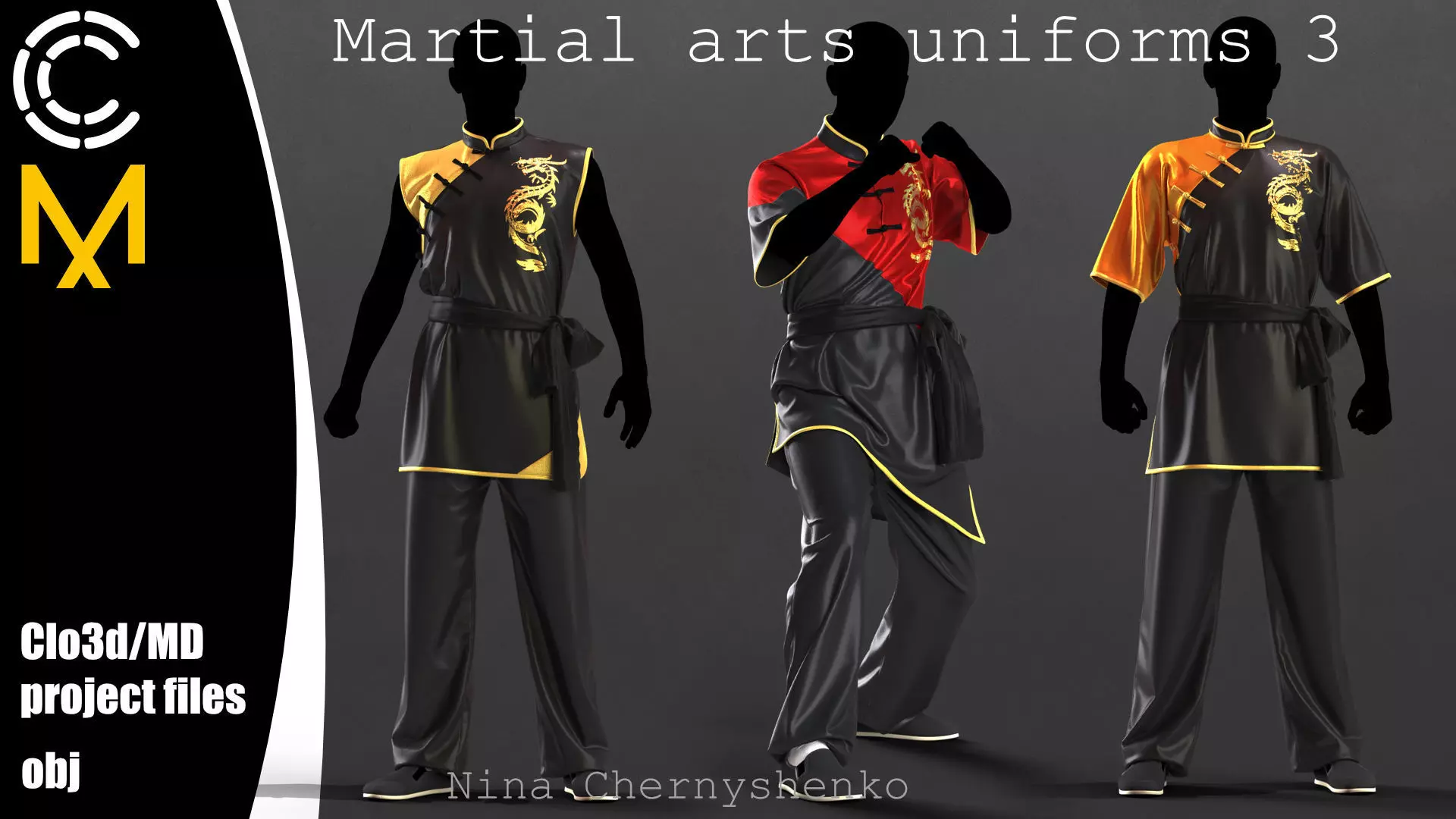 Martial arts uniforms 3 - Marvelous Designer project and OBJ 3D model_0