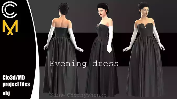Evening dress - Marvelous Designer project and OBJ
