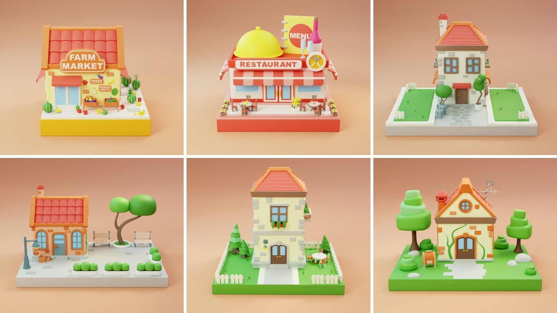 MEGA PACK Cozy Cartoon World Exterior Low-poly 3D model_14