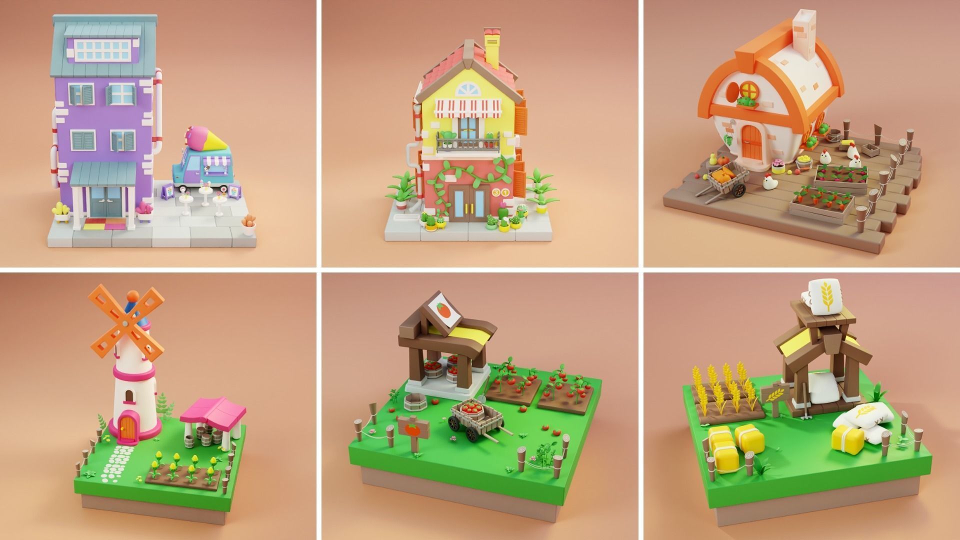 MEGA PACK Cozy Cartoon World Exterior Low-poly 3D model_4