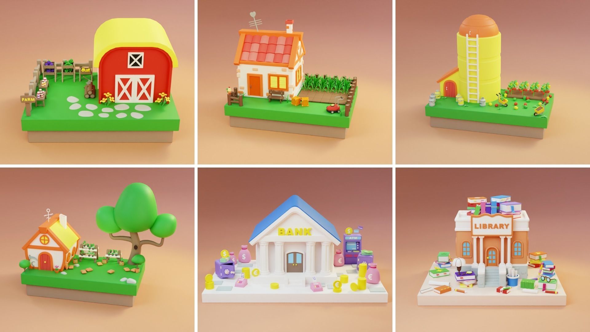 MEGA PACK Cozy Cartoon World Exterior Low-poly 3D model_7