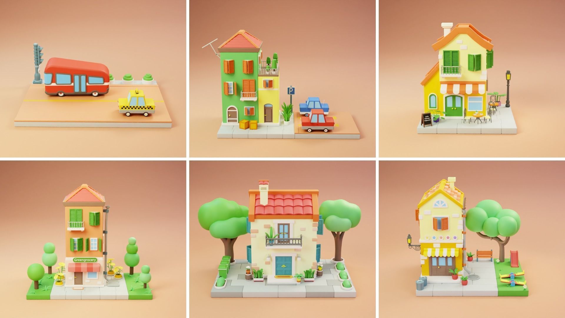 MEGA PACK Cozy Cartoon World Exterior Low-poly 3D model_2