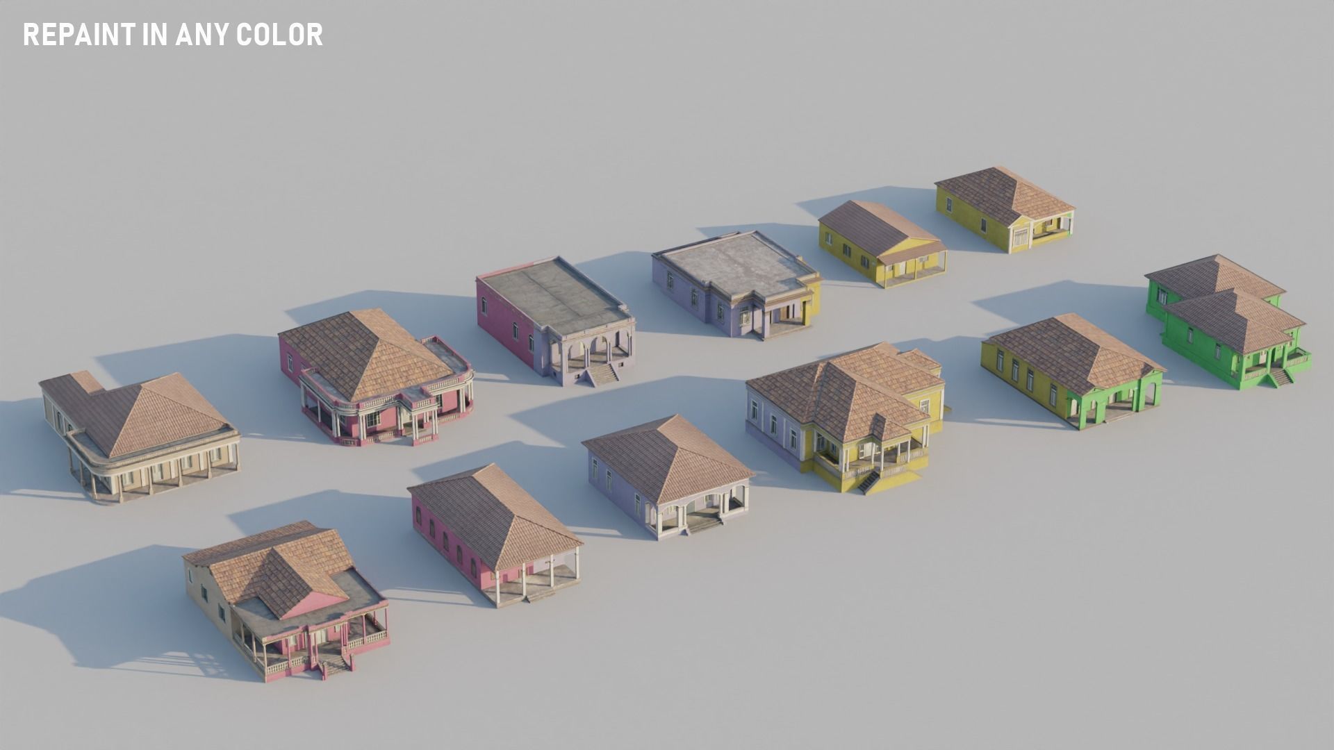 South American Spanish Style Houses Pack Colonial Style Low-poly 3D model_6