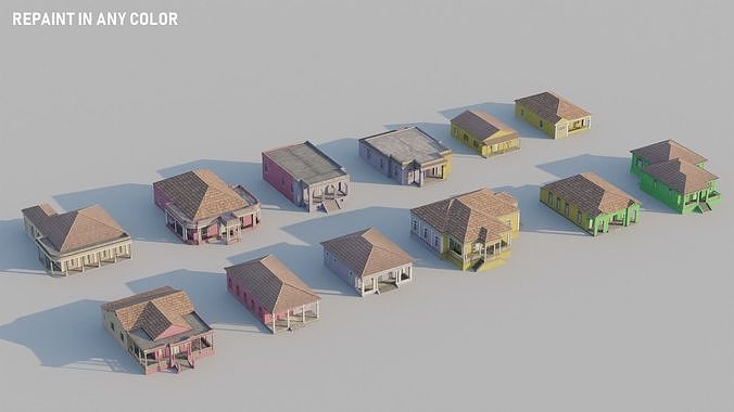South American Spanish Style Houses Pack Colonial Style Low-poly 3D model 7