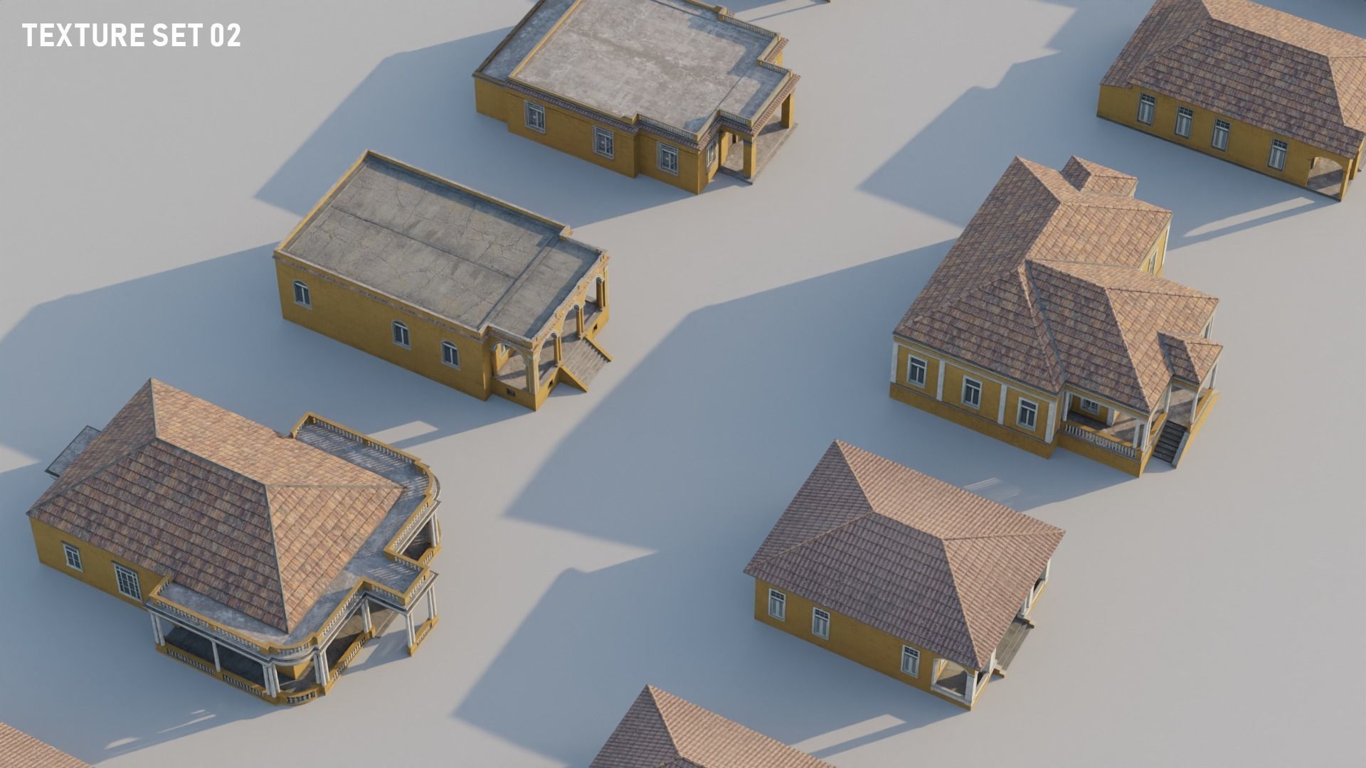 South American Spanish Style Houses Pack Colonial Style Low-poly 3D model_8