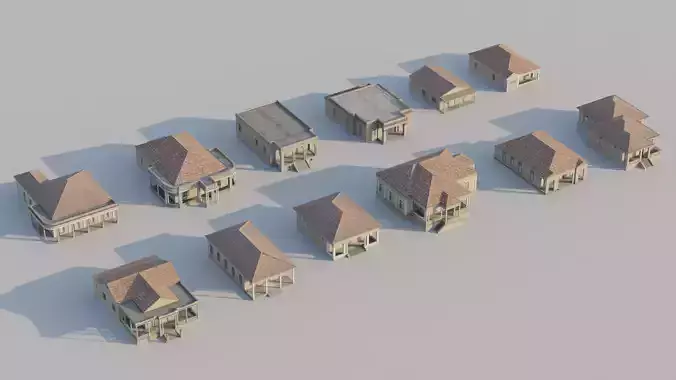 South American Spanish Style Houses Pack Colonial Style Low-poly 3D model
