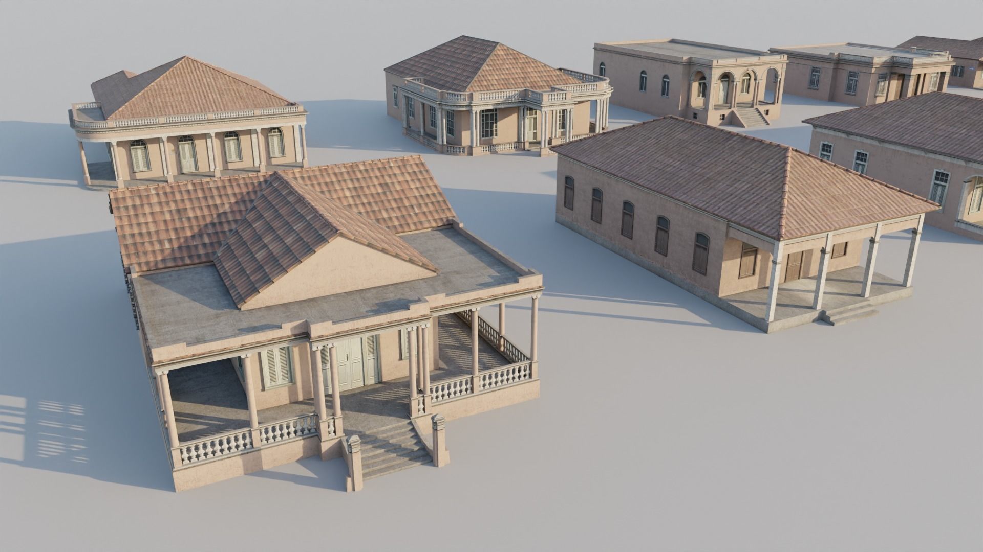 South American Spanish Style Houses Pack Colonial Style Low-poly 3D model_2