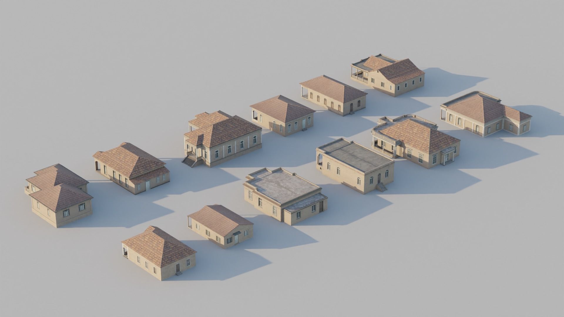 South American Spanish Style Houses Pack Colonial Style Low-poly 3D model_5