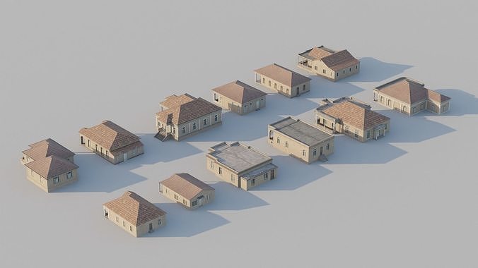 South American Spanish Style Houses Pack Colonial Style Low-poly 3D model 6