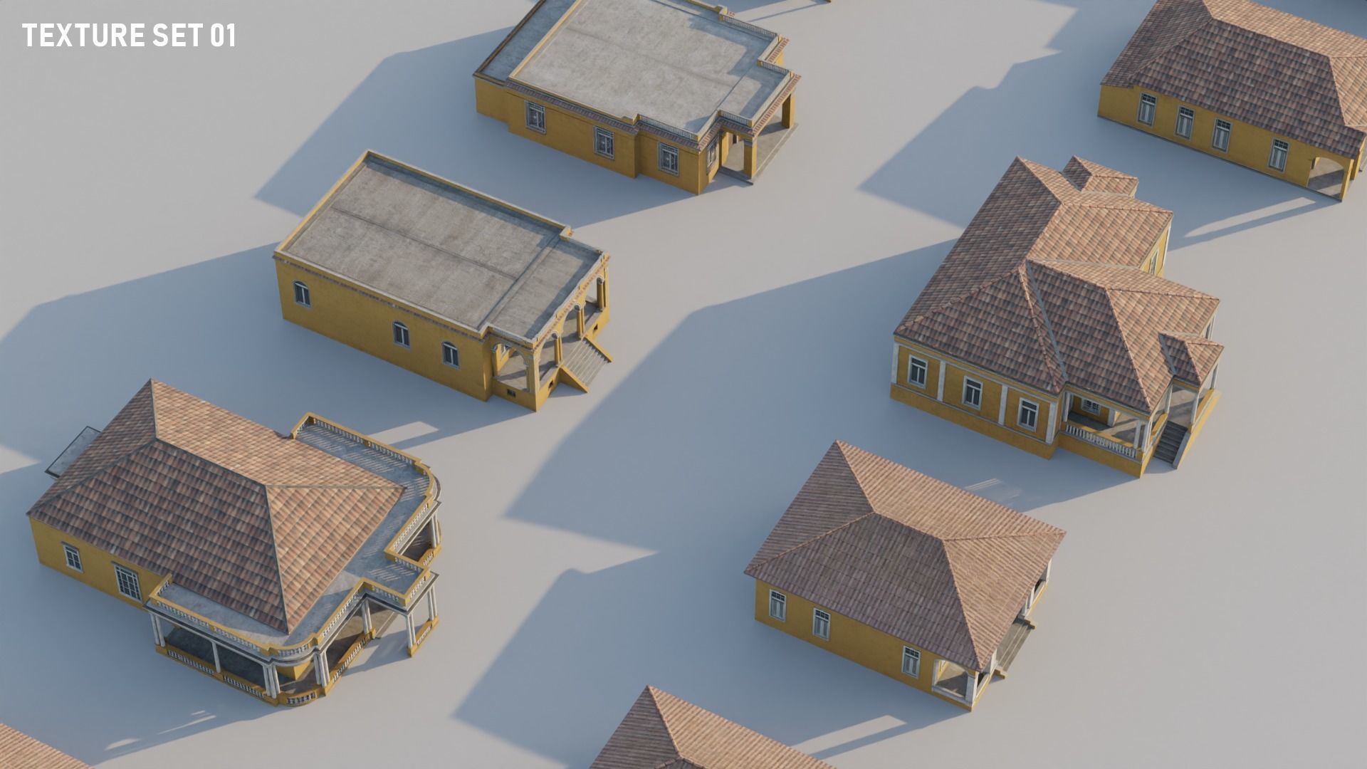 South American Spanish Style Houses Pack Colonial Style Low-poly 3D model_9