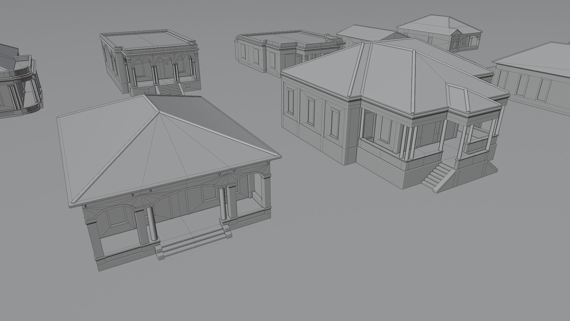 South American Spanish Style Houses Pack Colonial Style Low-poly 3D model_13