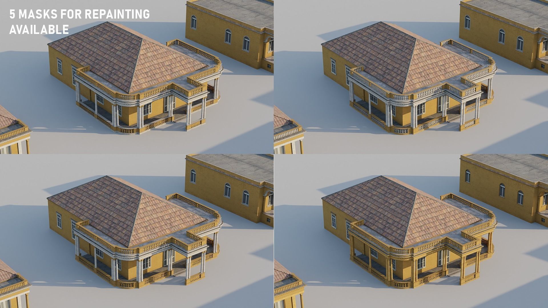 South American Spanish Style Houses Pack Colonial Style Low-poly 3D model_7