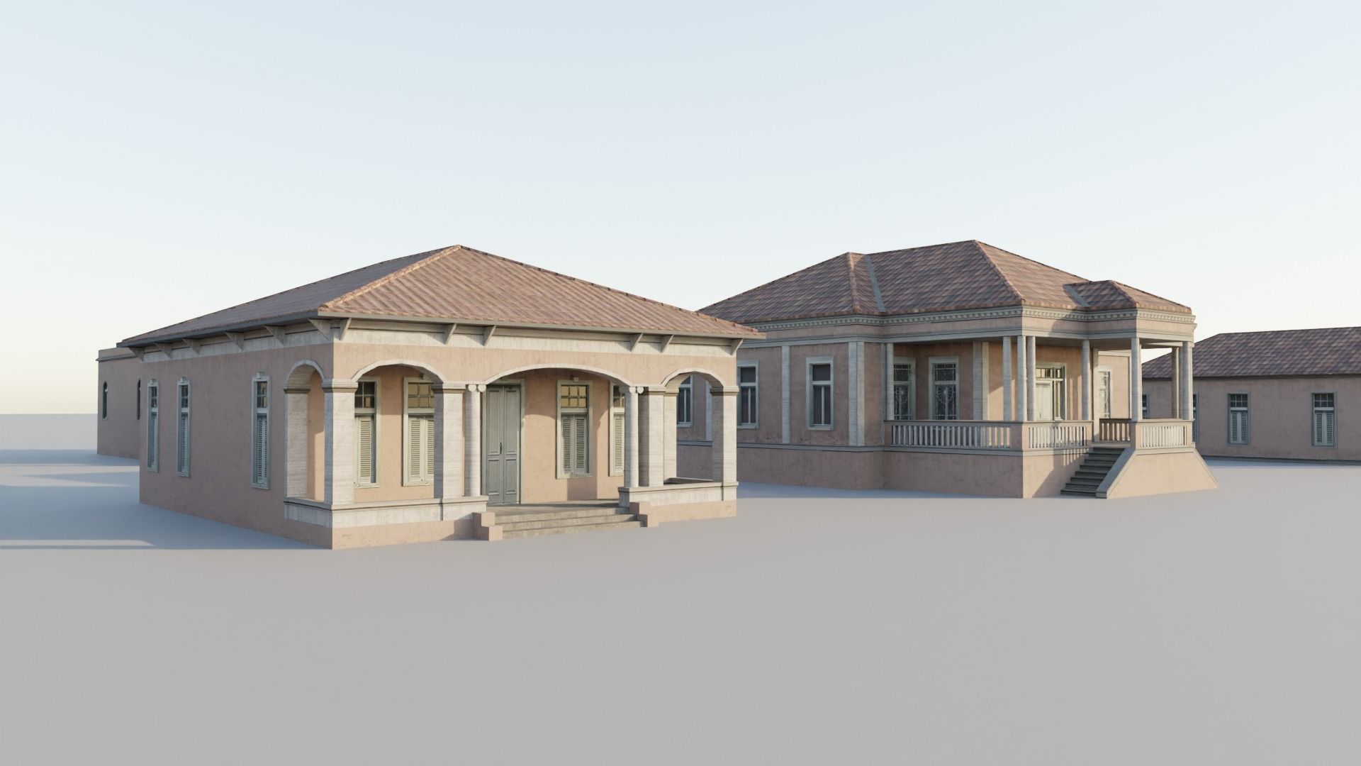 South American Spanish Style Houses Pack Colonial Style Low-poly 3D model_11