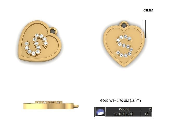SLetter Glossy Pendant 3D model 3D print model