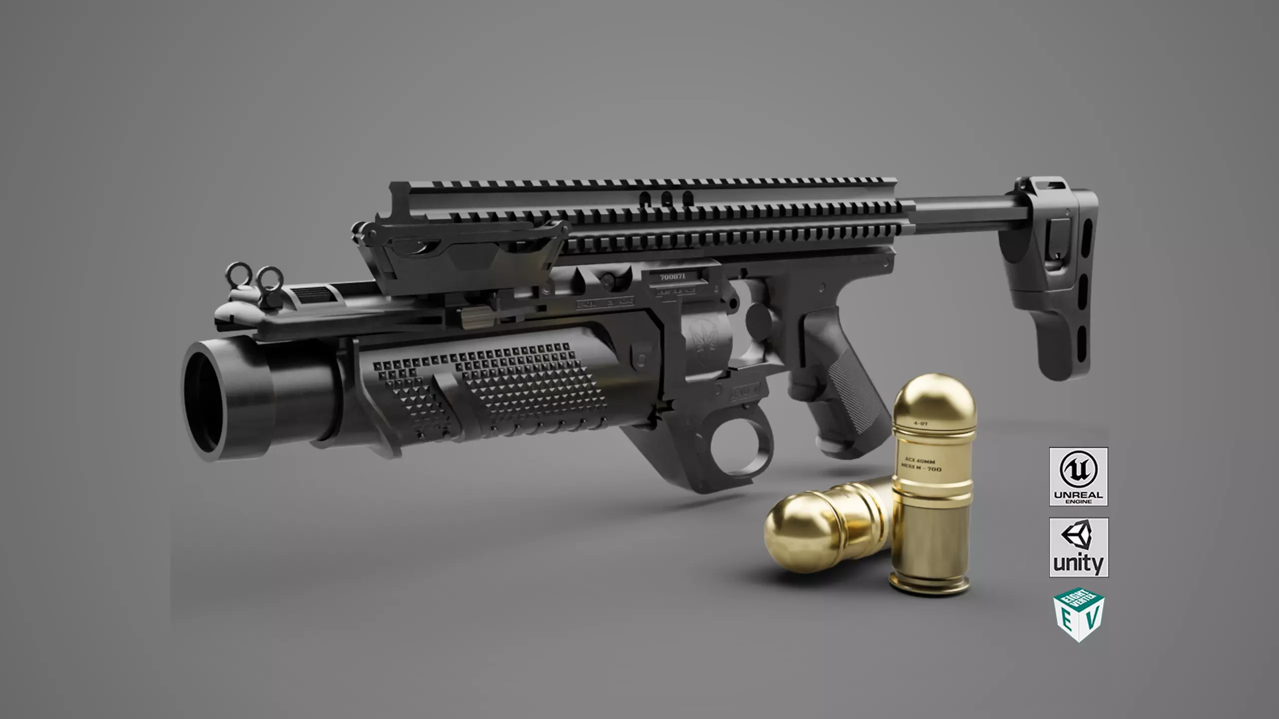 Grenade Launcher 05 Black All PBR Unity UE Textures Low-poly 3D model_0