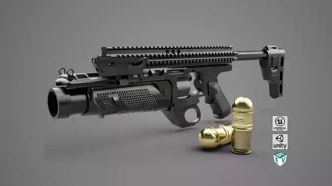Grenade Launcher 05 Black All PBR Unity UE Textures Low-poly 3D model