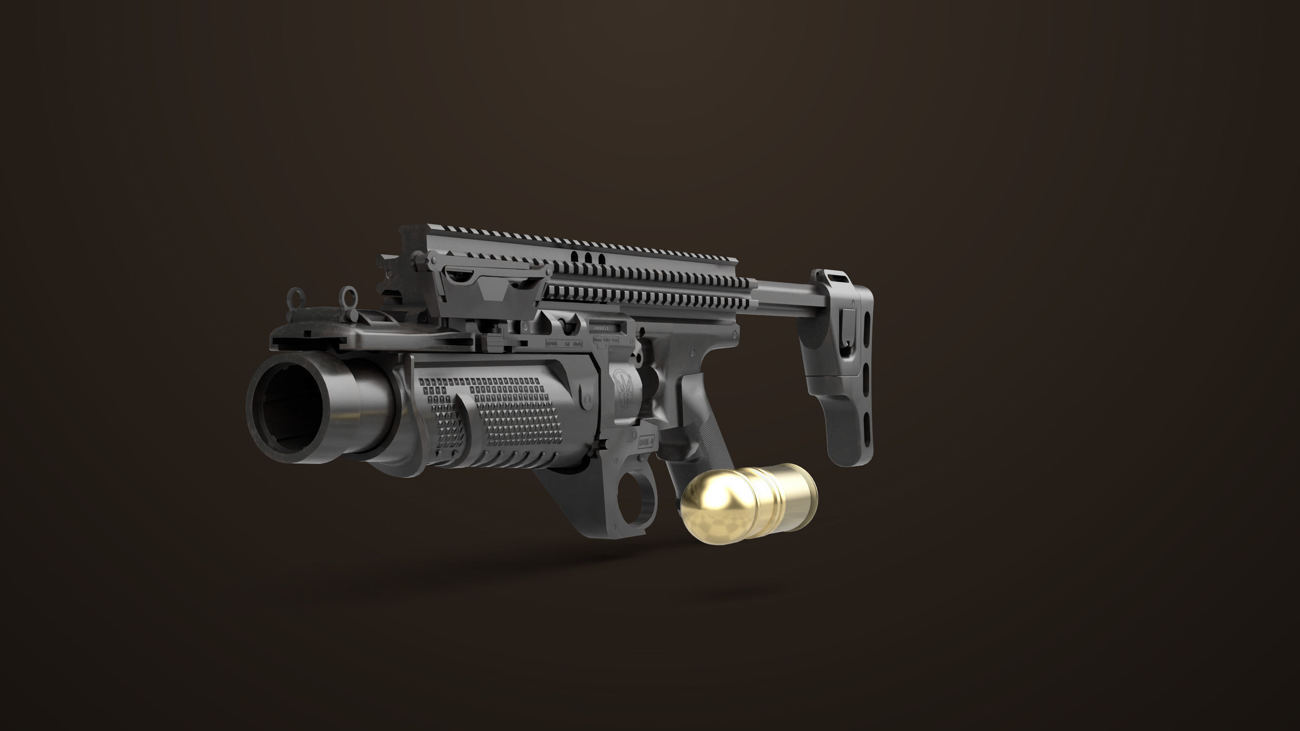 Grenade Launcher 05 Black All PBR Unity UE Textures Low-poly 3D model_3